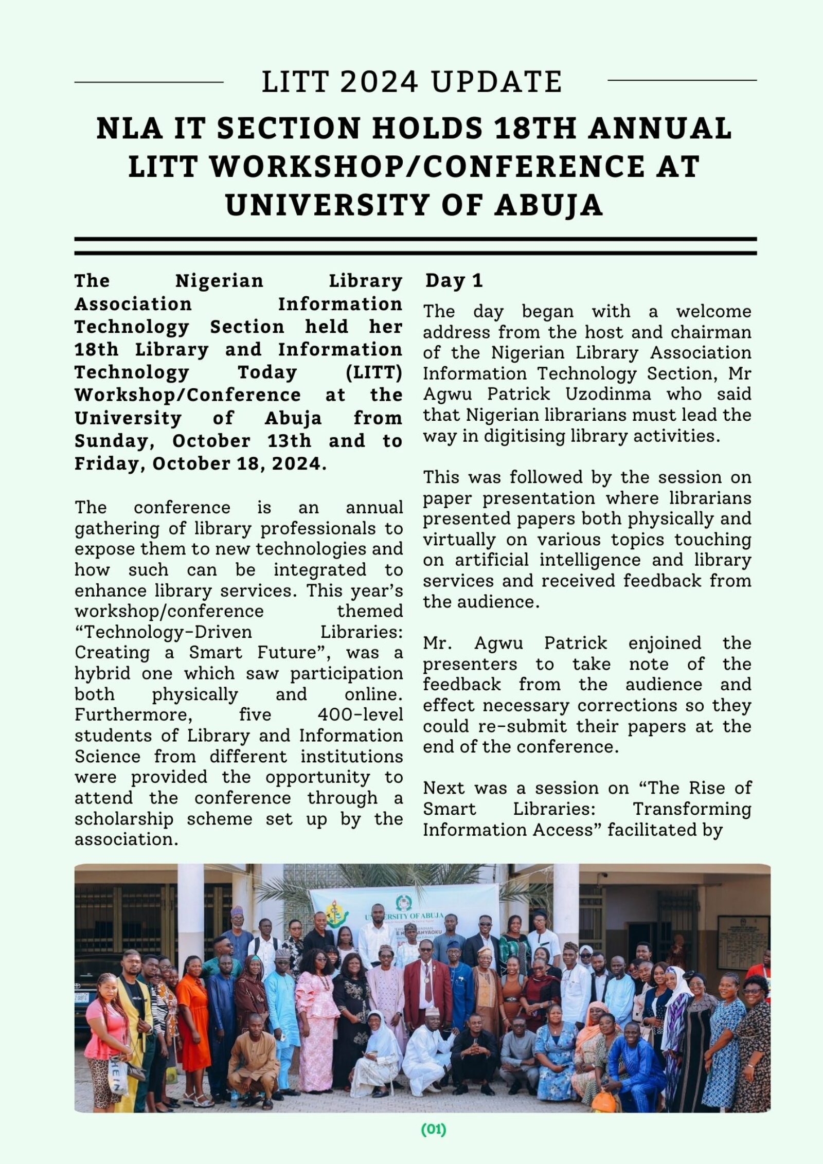 NLA IT SECTION HOLDS 18TH ANNUAL LITT WORKSHOP/CONFERENCE AT UNIABUJA