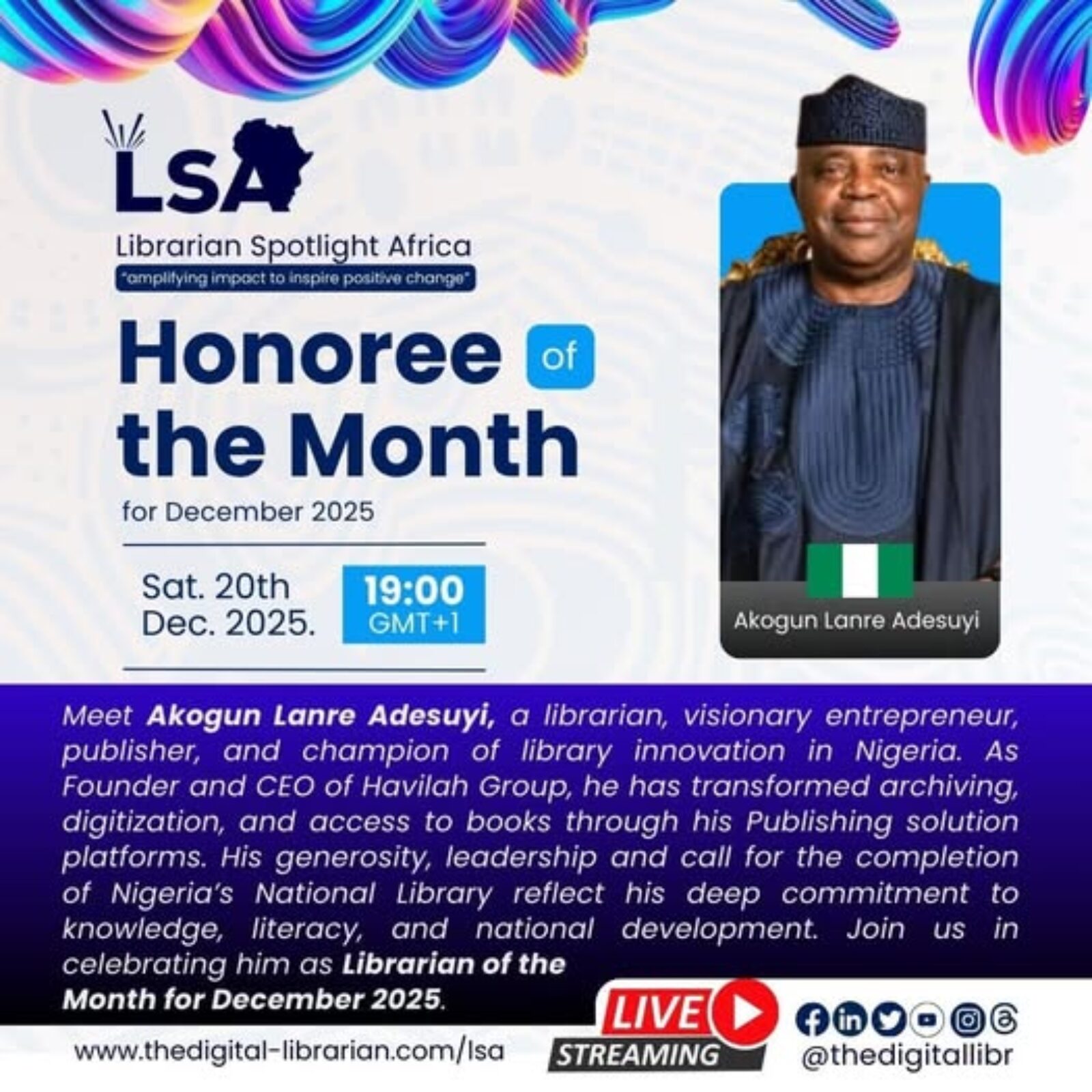 Librarian Spotlight Africa Honors Akogun Lanre Adesuiyi: A Year-End Reflection on Leadership, Service, and Impact (December 2025)